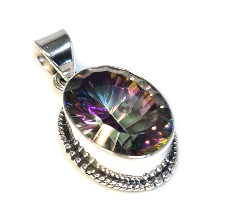 Mystic Topaz pendant in 925 silver, oval, 37mm incl. bail