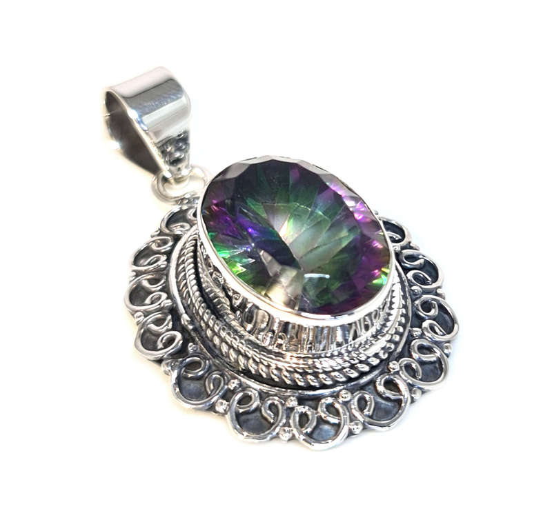 Mystic Topaz pendant in 925 silver, oval, 46mm incl. bail