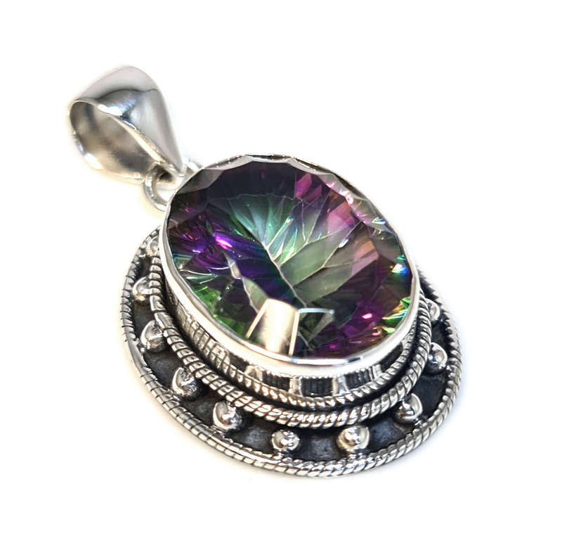 Mystic Topaz pendant in 925 silver, oval, 42mm incl. bail