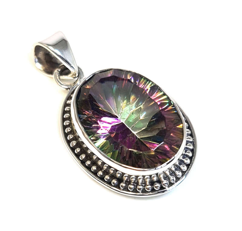 Mystic Topaz pendant in 925 silver, oval, 37mm incl. bail
