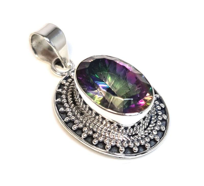 Mystic Topaz pendant in 925 silver, oval, 42mm incl. bail