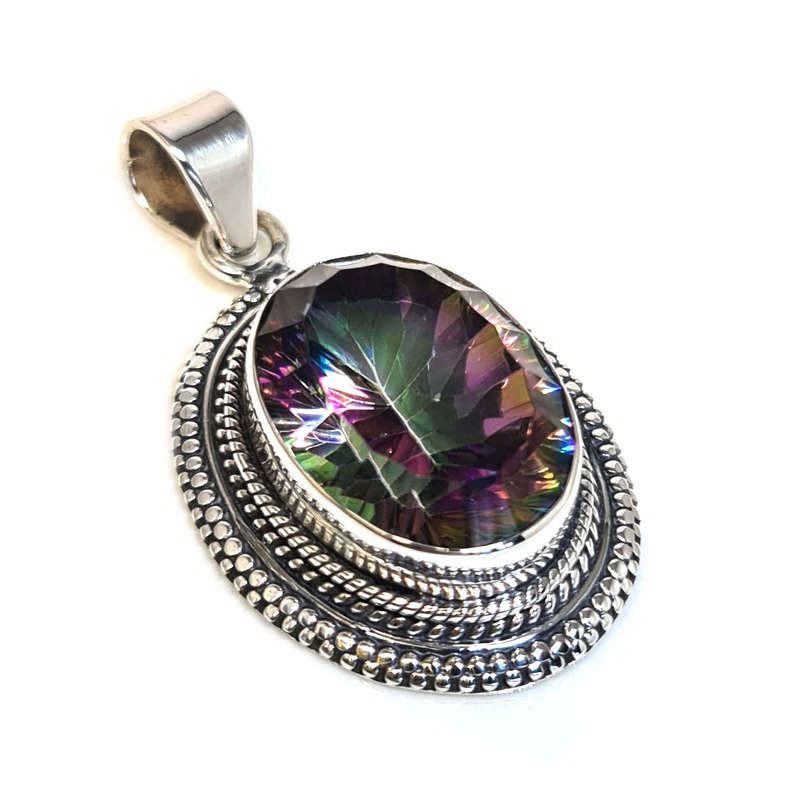 Mystic Topaz pendant in 925 silver, oval, 42mm incl. bail