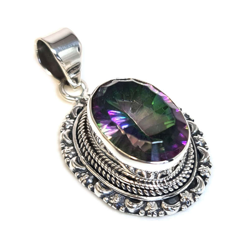 Mystic Topaz pendant in 925 silver, oval, 42mm incl. bail
