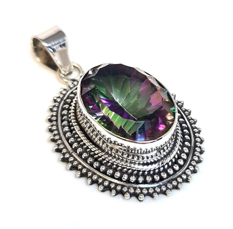 Mystic Topaz pendant in 925 silver, oval, 46mm incl. bail
