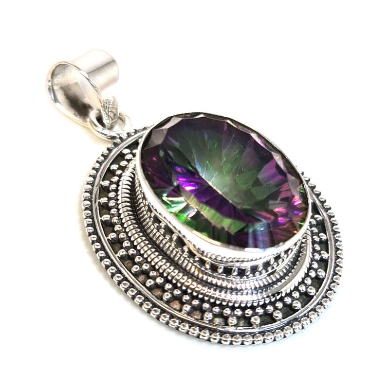 Mystic Topaz pendant in 925 silver, oval, 46mm incl. bail