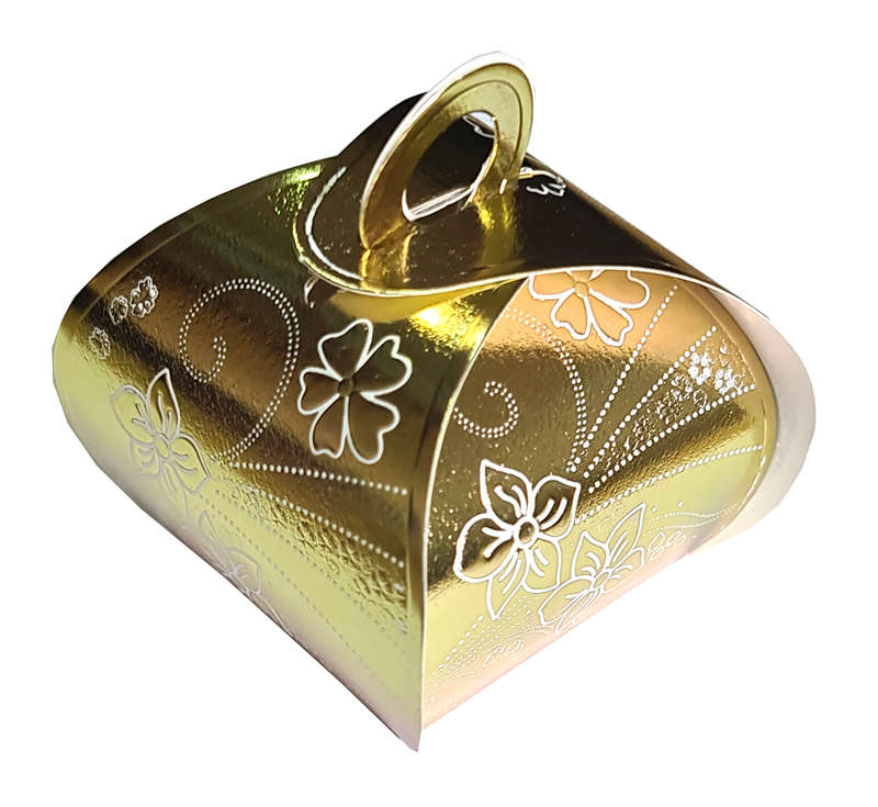 DIY fold gift box, gold w flowers, 5cm
