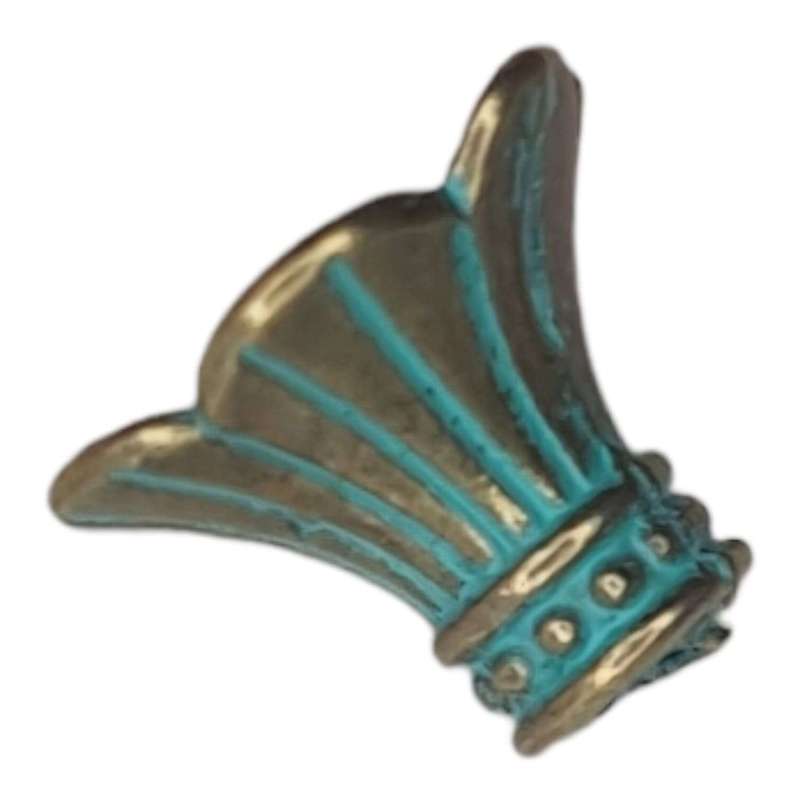 Antique bronze & turquoise metal bead cap, 9x12mm
