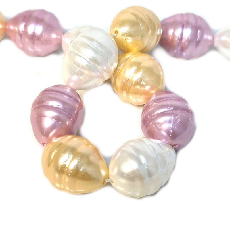 Shell pearl string, ringed baroque - cream, pink, yellow, 13x16mm, 40cm