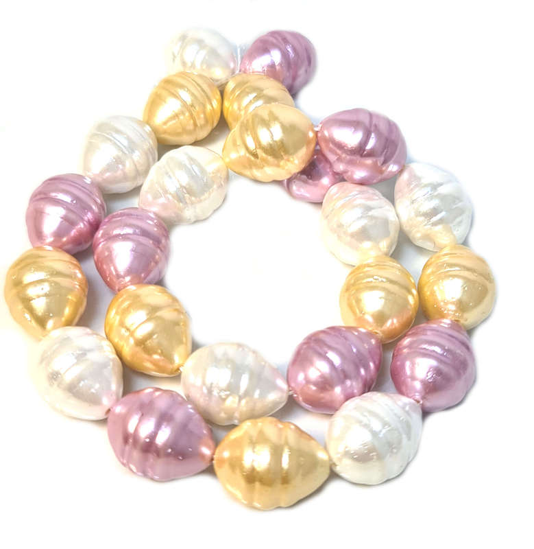 Shell pearl string, ringed baroque - cream, pink, yellow, 13x16mm, 40cm