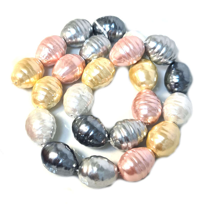 Shell pearl string, ringed baroque - cream, pink, yellow, silver, grey, 13x16mm, 40cm