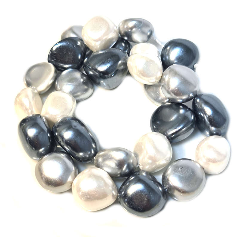 Shell pearl string, pebbles - cream, silver, dark grey, 10x12x14mm, 40cm
