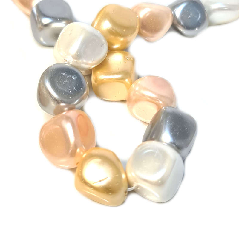 Shell pearl string, pebbles - cream, peach, yellow, silver, 10x12x14mm, 40cm