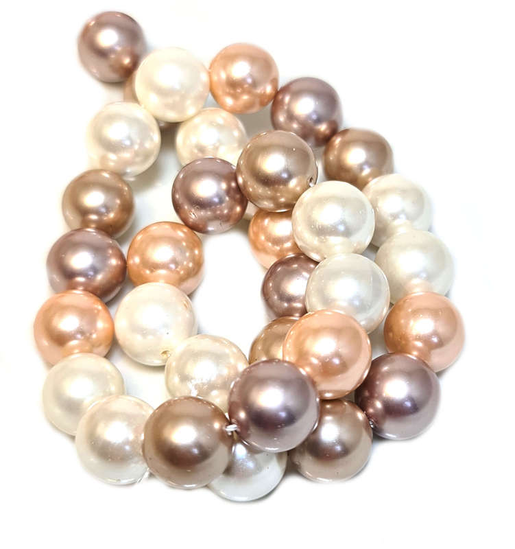 Shell pearl string, round - cream, creamrose, peach, powdered almond, 12mm, 40cm
