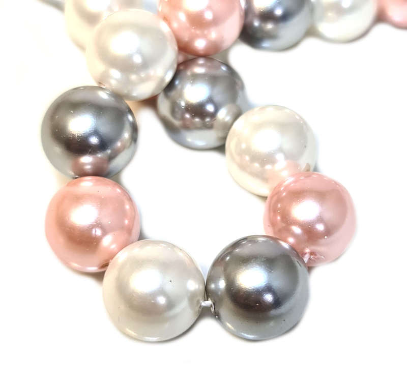 Shell pearl string, round - cream, creamrose, silver, 12mm, 40cm