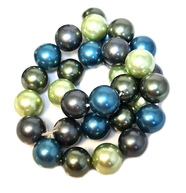 Shell pearl string, round - Tahitan, light green, dark green, 12mm, 40cm