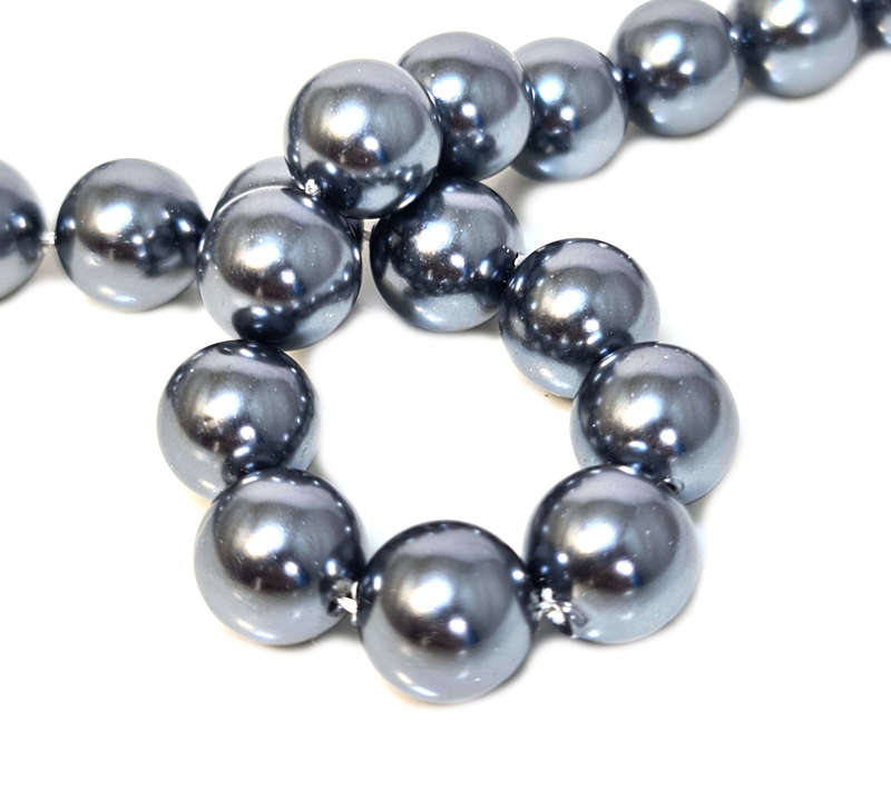 Shell pearl string, round - charcoal, 10mm, 40cm