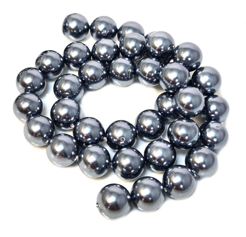 Shell pearl string, round - charcoal, 10mm, 40cm
