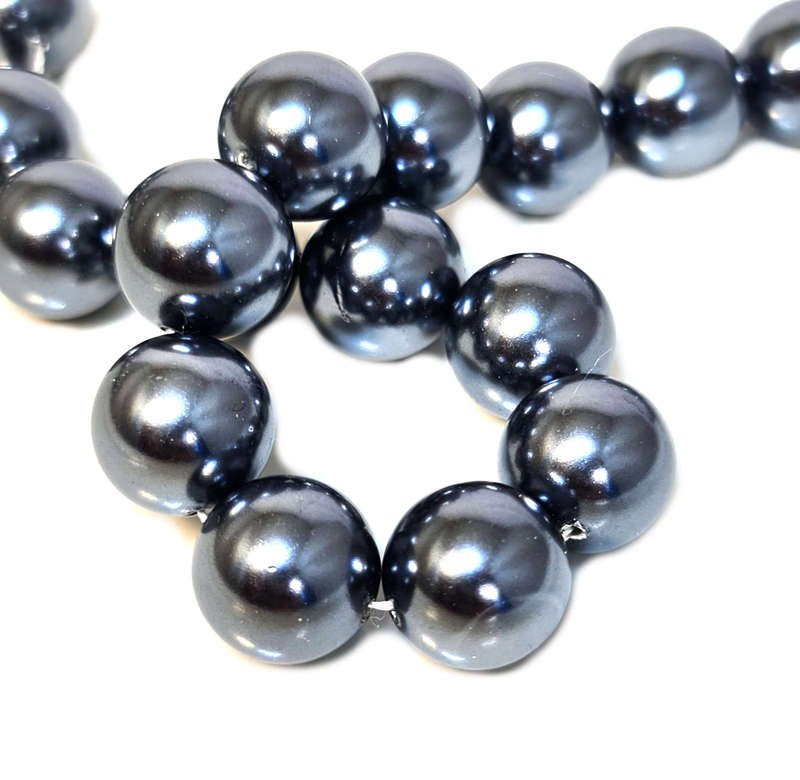 Shell pearl string, round - charcoal, 12mm, 40cm