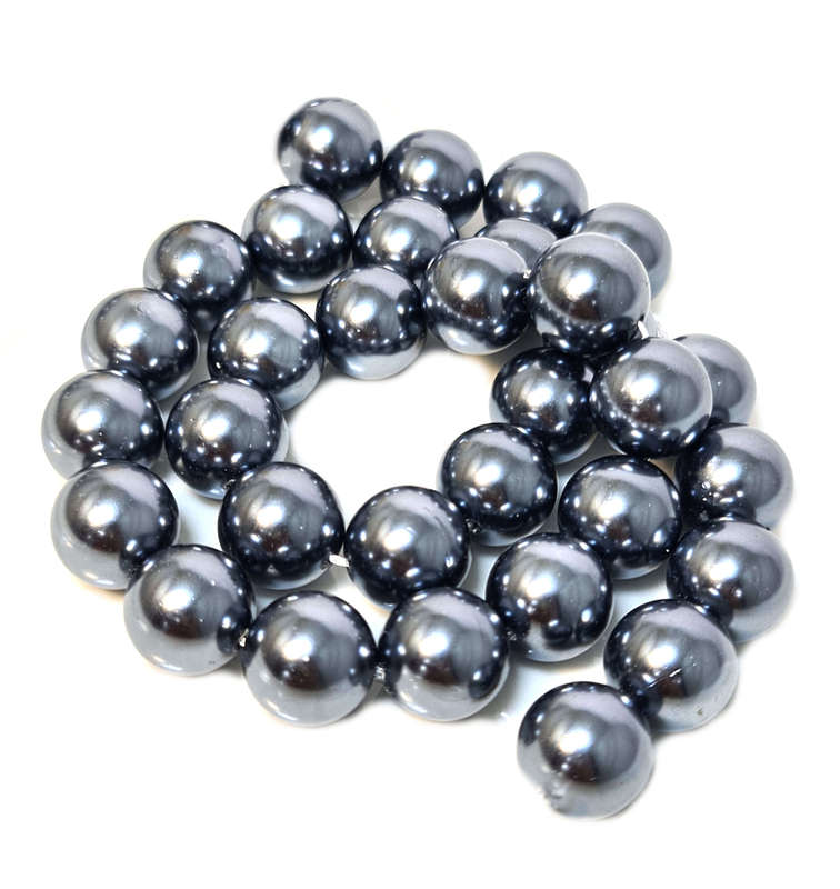 Shell pearl string, round - charcoal, 12mm, 40cm