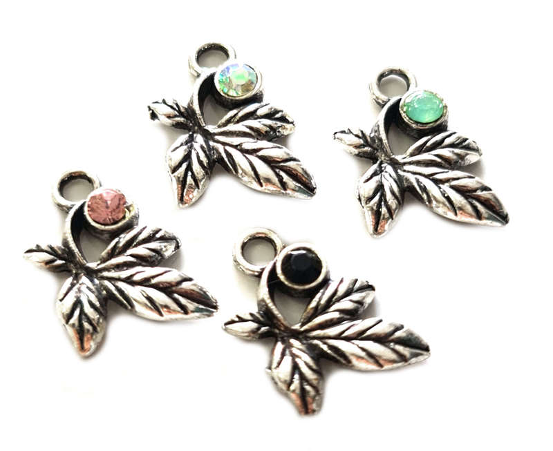 Branch charm w rhinestone, assorted, nickel free, 15mm