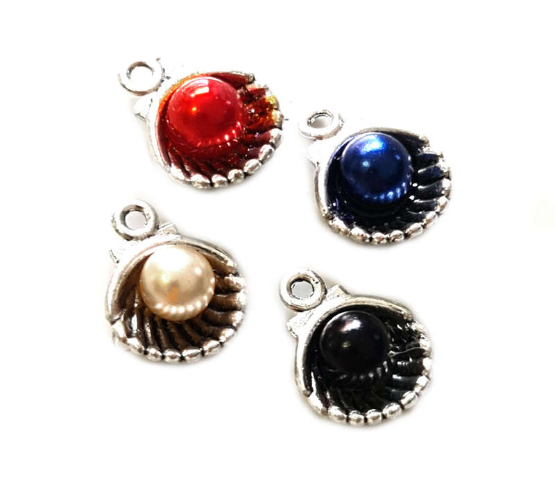 Clam charm w pearl, assorted, nickel free, 12mm