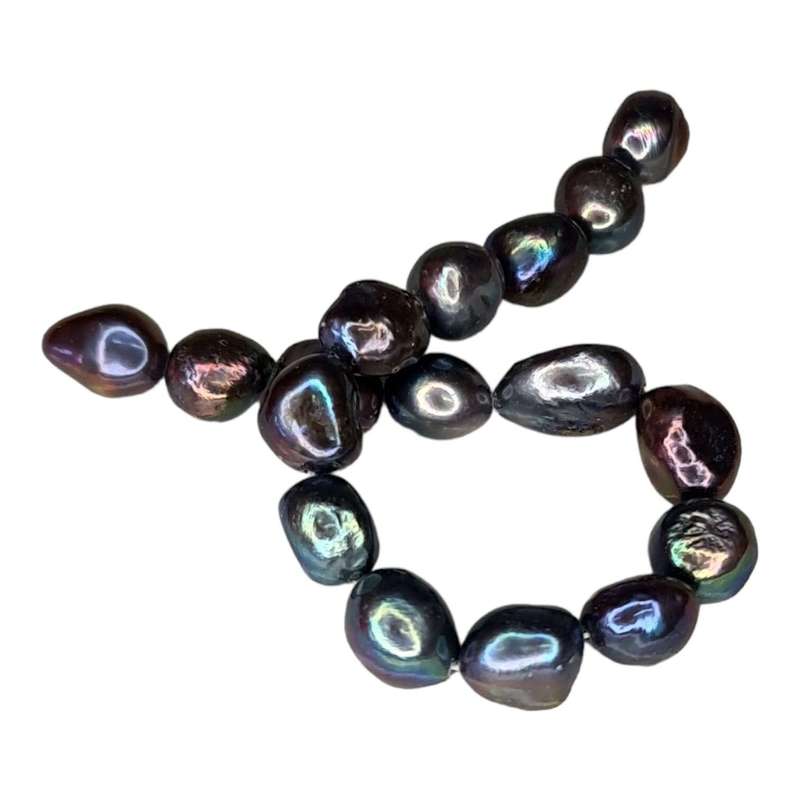 Freshwater pearl string, flatback, black, 9-10mm, 17cm