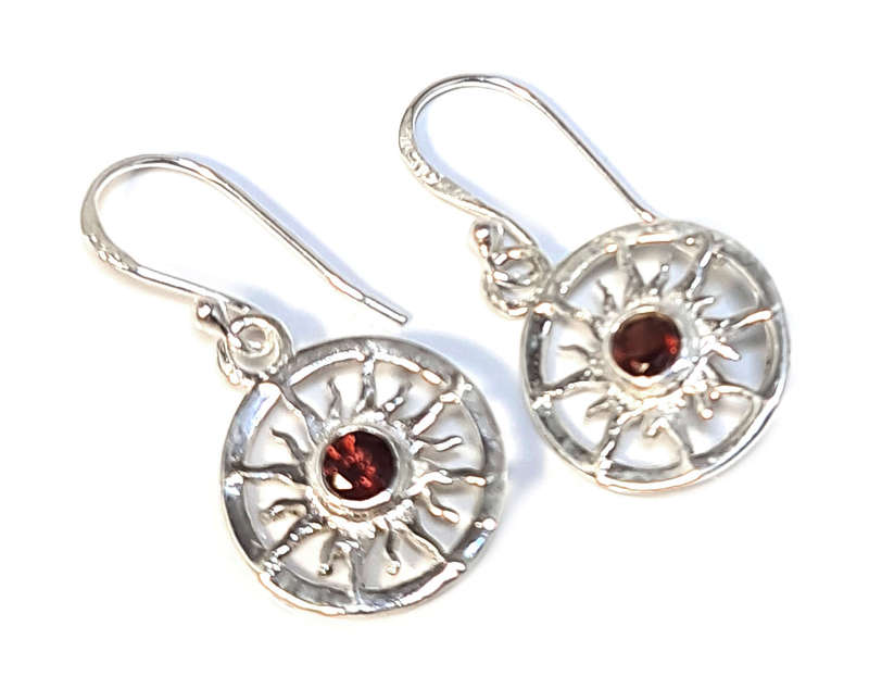 Garnet earrings in 925 silver, 33mm incl. hook