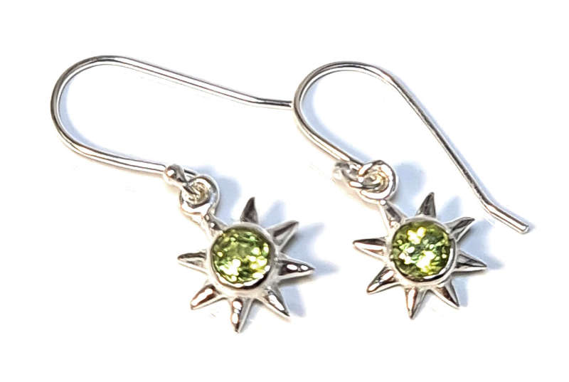 Sun earrings in 925 silver, Peridot, 28mm incl. hook