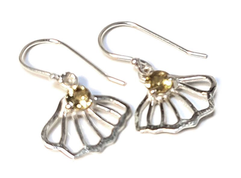 Clam earrings in 925 silver, Citrine, 25mm incl. hook