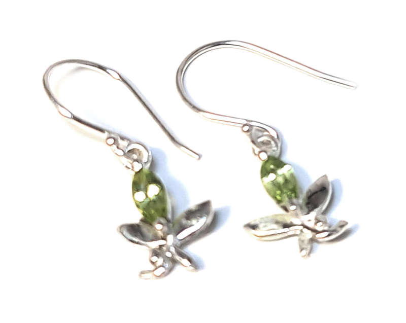 Flower earrings in 925 silver, Peridot, 25mm incl. hook