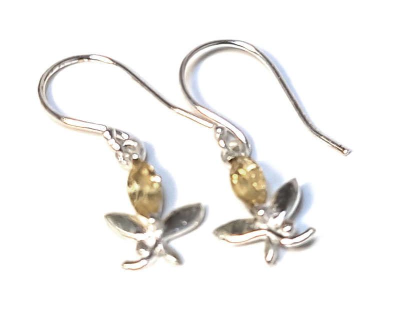 Flower earrings in 925 silver, Citrine, 25mm incl. hook