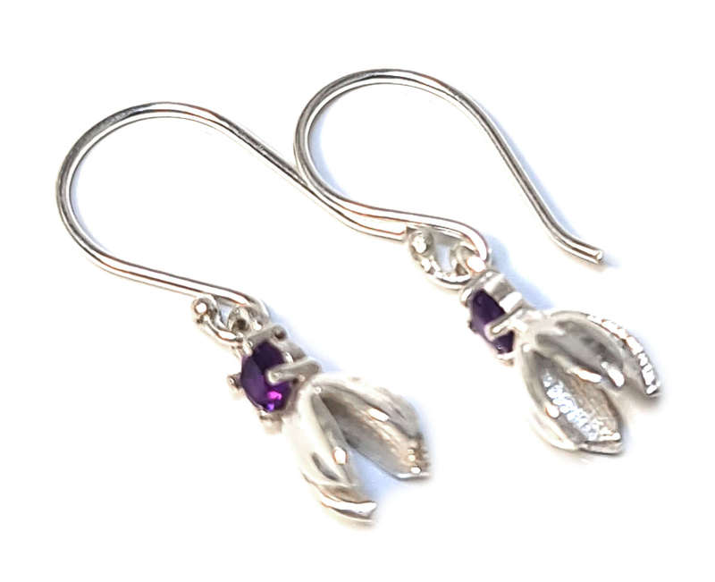 Chalice flower earrings in 925 silver, Amethyst, 26mm incl. hook