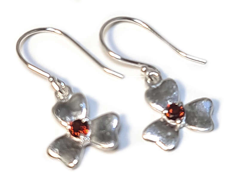 Clover earrings in 925 silver, Garnet, 25mm incl. hook