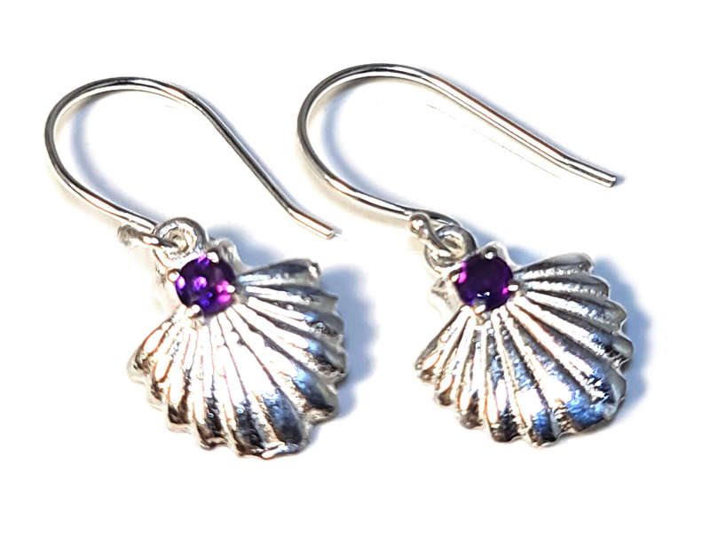 Clam earrings in 925 silver, Amethyst, 26mm incl. hook