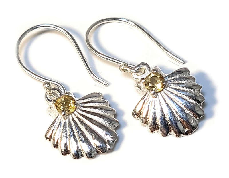Clam earrings in 925 silver, Citrine, 26mm incl. hook