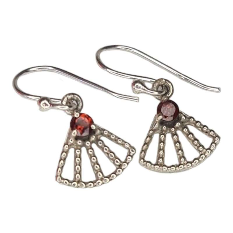 Fan earrings in 925 silver, Garnet, 22mm incl. hook