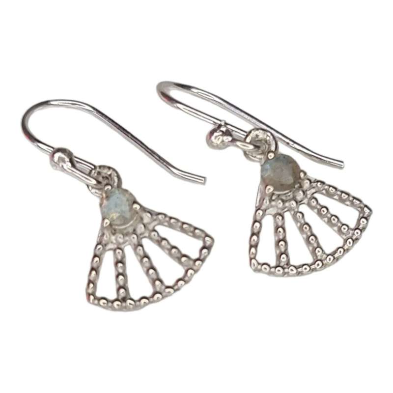 Fan earrings in 925 silver, Labradorite, 22mm incl. hook