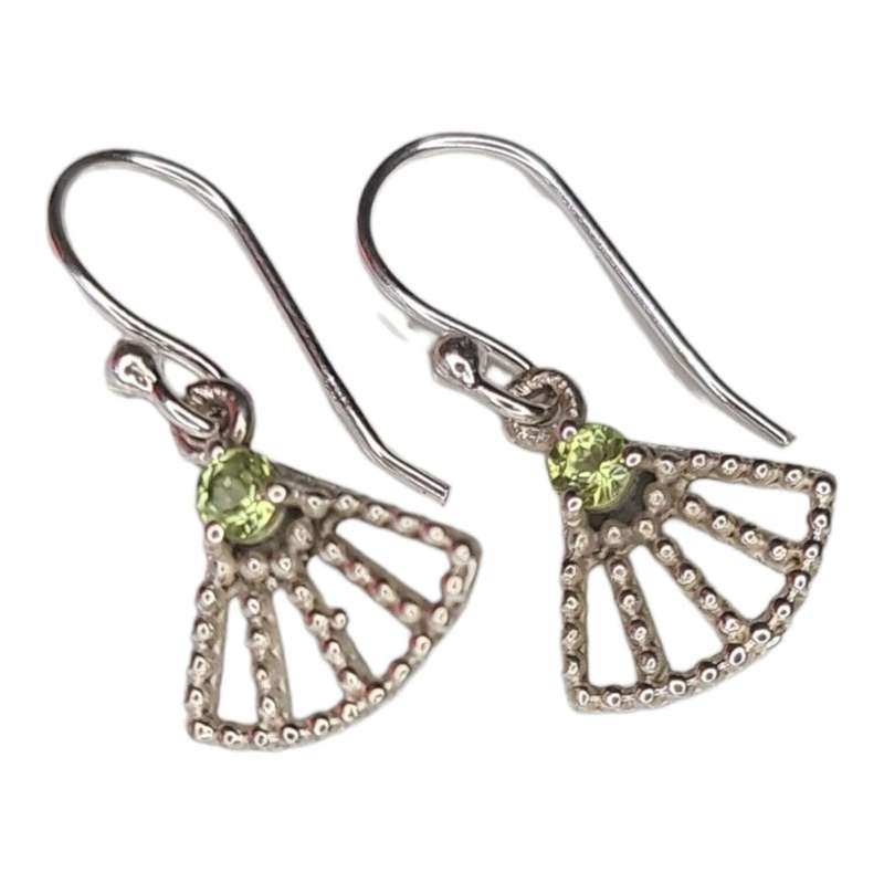 Fan earrings in 925 silver, Peridot, 22mm incl. hook