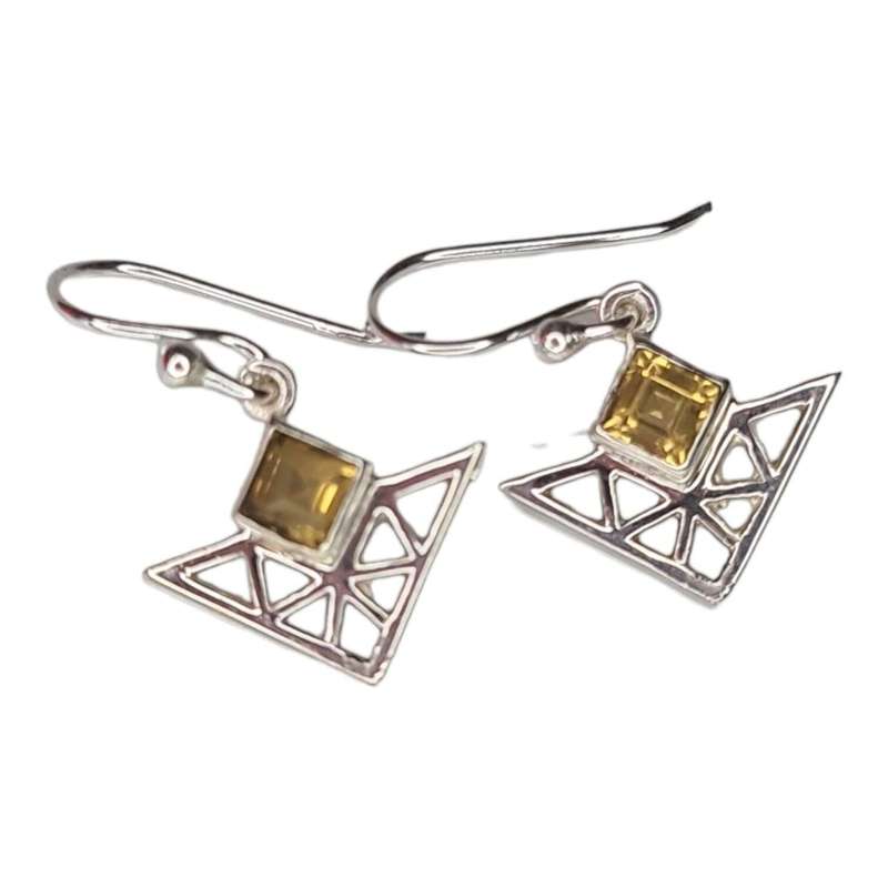 Triangular earrings in 925 silver, Citrine, 24mm incl. hook