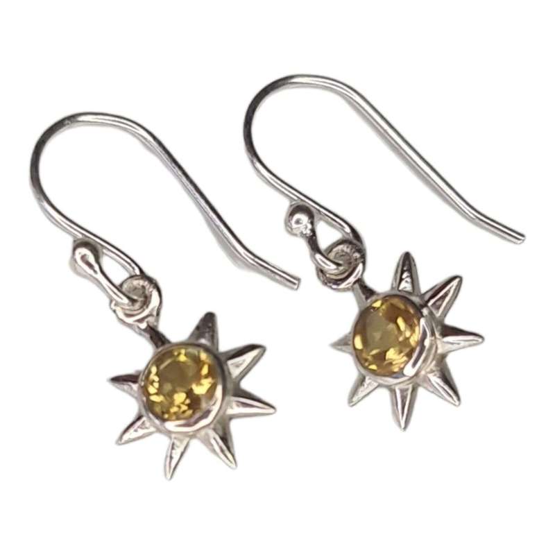 Sun earrings in 925 silver, Citrine, 28mm incl. hook