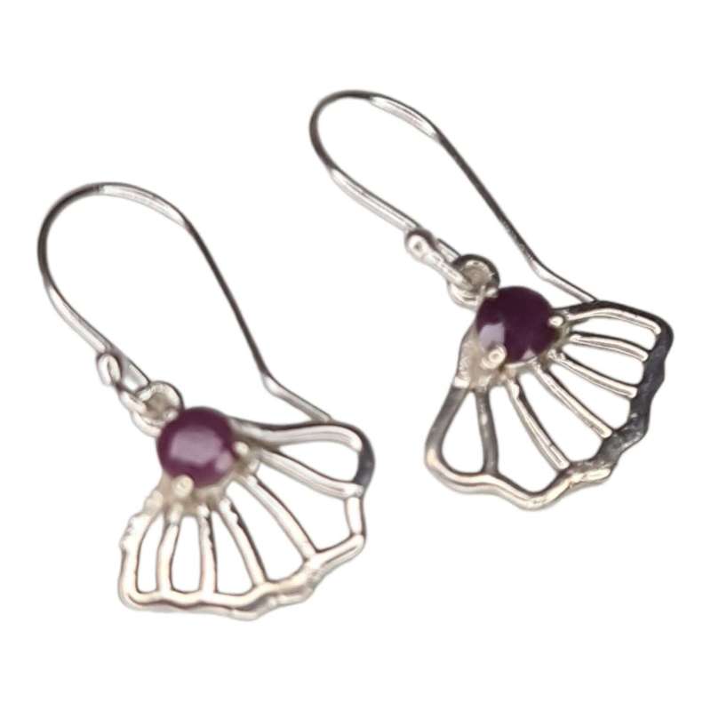 Clam earrings in 925 silver, Ruby, 25mm incl. hook