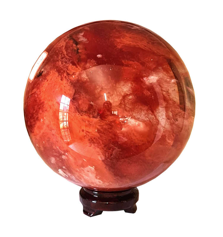 Cherry Quartz Sphere on stand, 24cm high