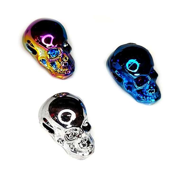 Aura crystal skull pendant, electroplated, assorted, 25mm