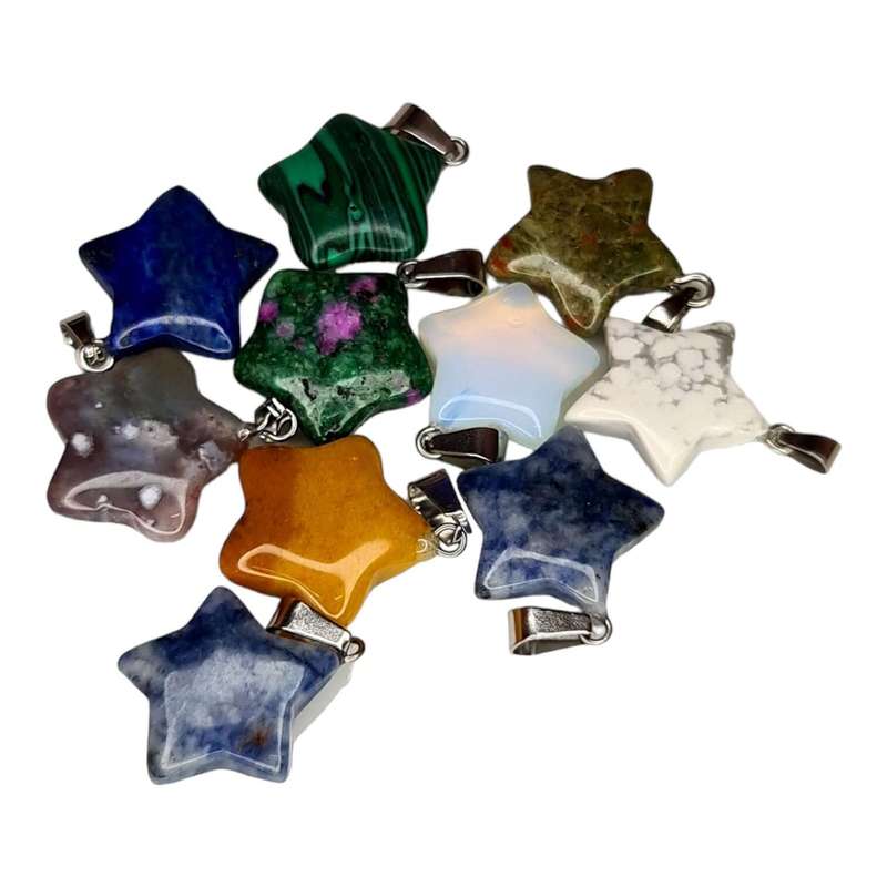 Assorted Gemstone star pendant, 30mm