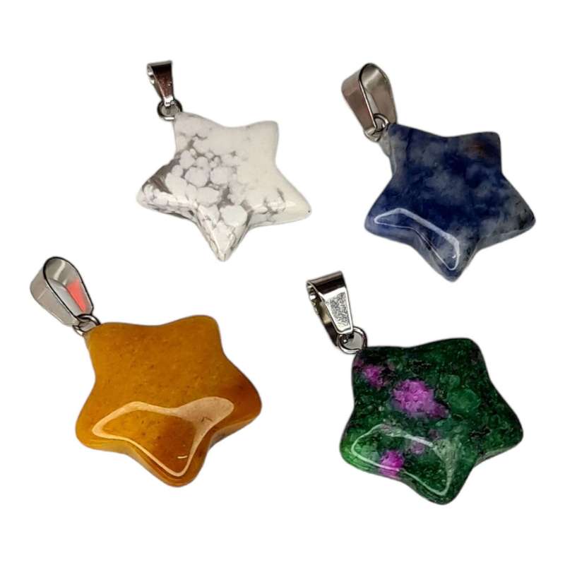 Assorted Gemstone star pendant, 30mm
