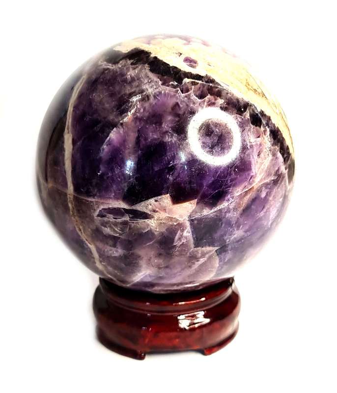 Zebra Amethyst Sphere on stand, 11cm high