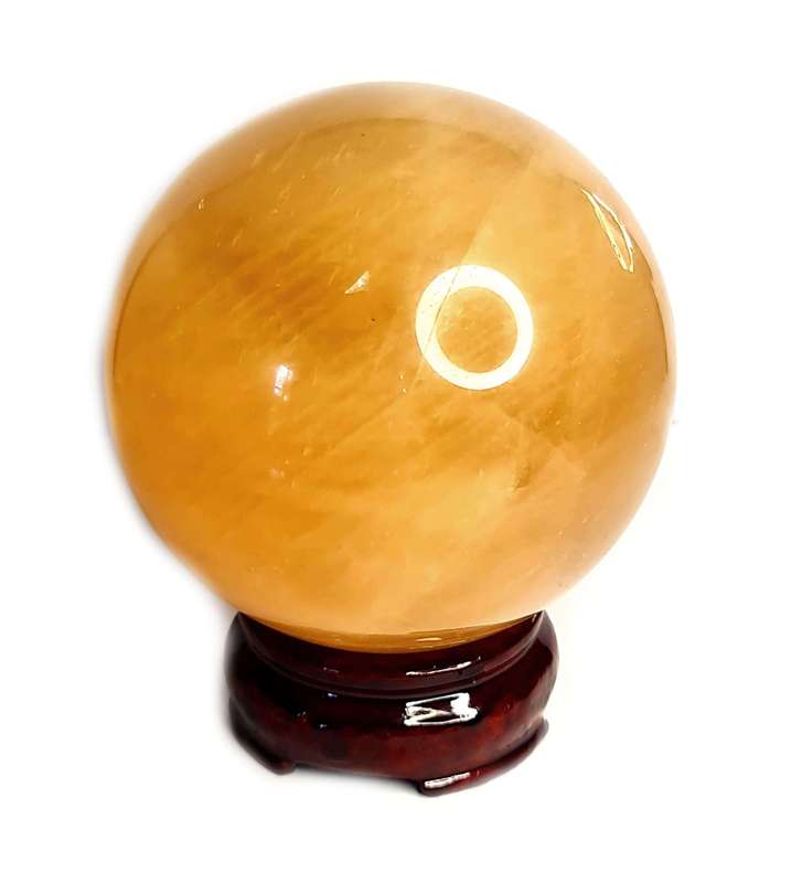 Yellow Calcite Sphere on stand, 10cm high