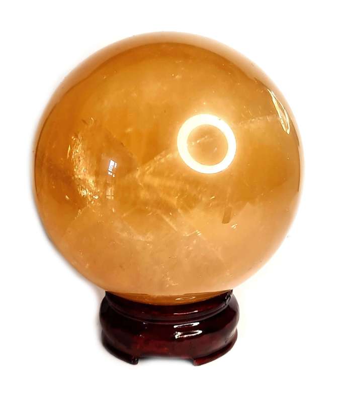 Yellow Calcite Sphere on stand, 12cm high