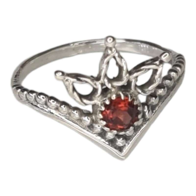 Garnet ring in 925 silver, round, size 7