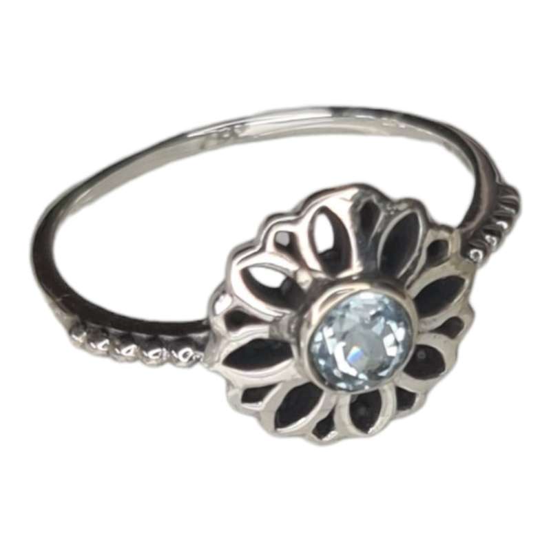 Aquamarine ring in 925 silver, round, size 7
